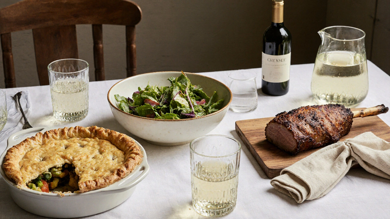 Стол с тремя простыми блюдами для удобного ужина без перегрузки.