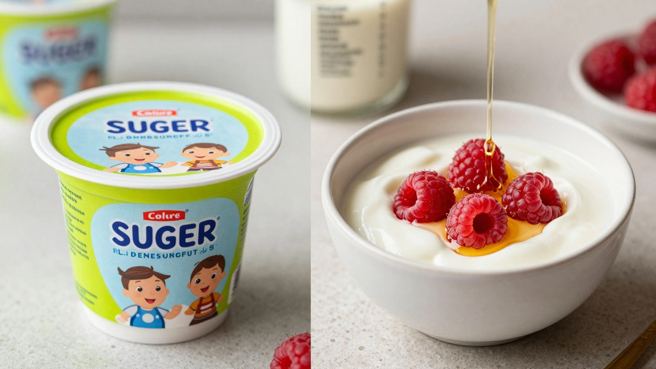 Сравнение упакованного детского йогурта и натурального йогурта с ягодами.